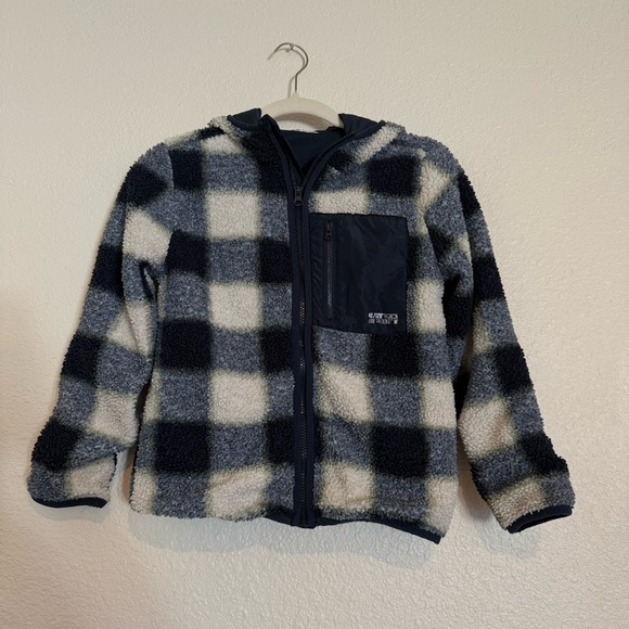H&M Teddy Jacket Boys Blue Checkered Jersey Lined - Picture 3 of 8